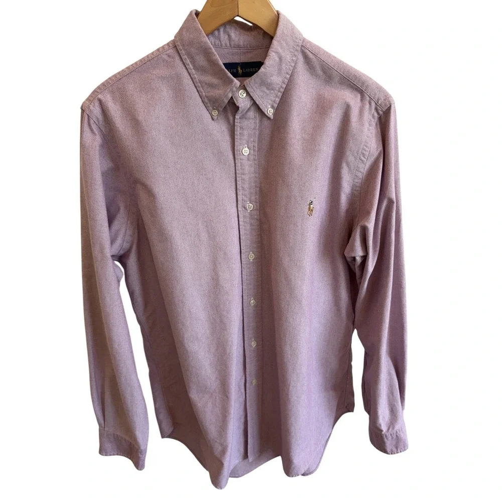 Ralph Lauren Button Down Polo Shirt Mens Large Red Chambray Preppy Pony Oxford